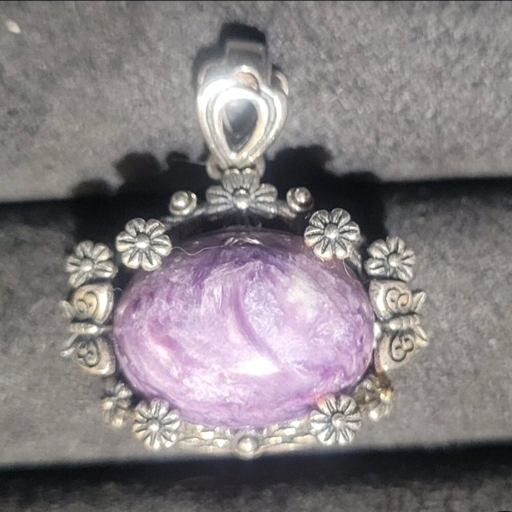 Vintage Style Sterling Silver Charoite Pendant